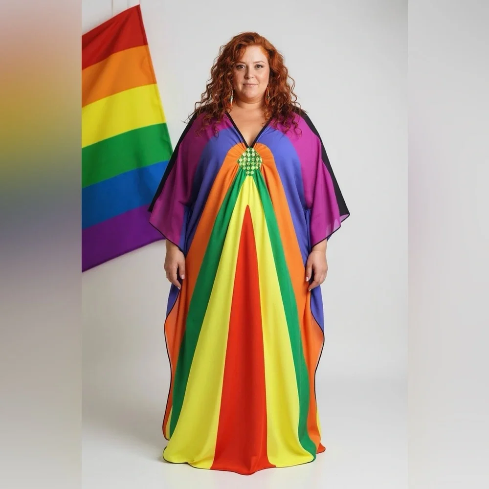 Roper Romp Multicolor Vibrant Rainbow Women’s Kaftan Maxi Dress